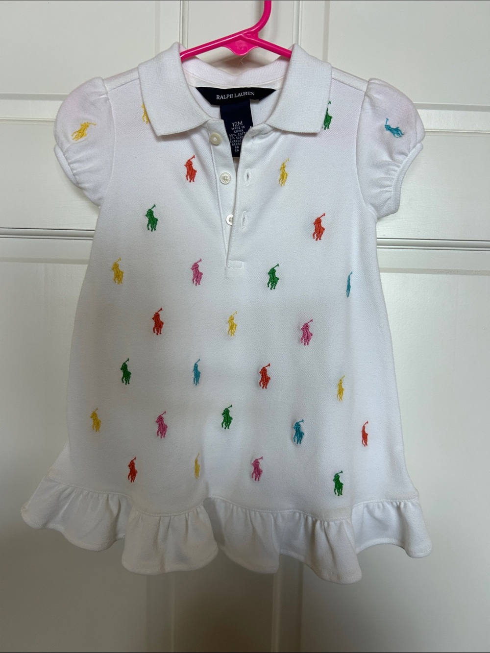 Ralph Lauren White Polo Dress with Multicolor Pony Embroidery